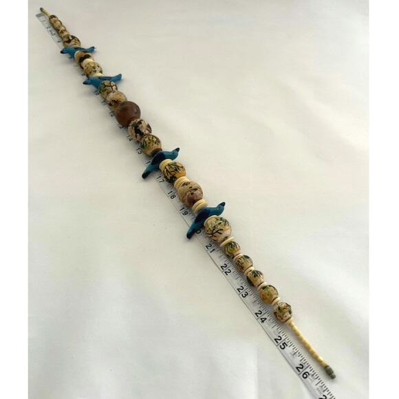 Chunky Ethnic Wood Blue Bird Fetish Bead Necklace Turquoise & Brown​ & Earrings - Picture 4 of 4